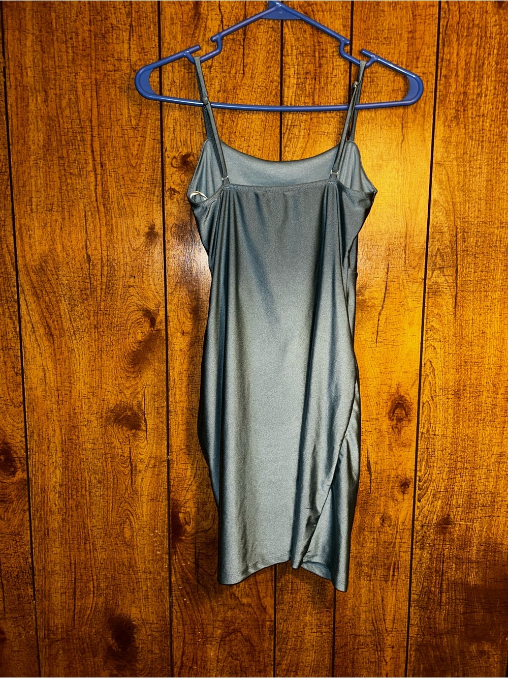 Mind Code Teal Satin Drape Mini Dress - Picture 2 of 7